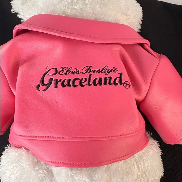 2004 GRACELAND ELVIS PRESLEY 12" STUFFED TEDDY BEAR WITH PINK LEATHER JACKET - Picture 2 of 5